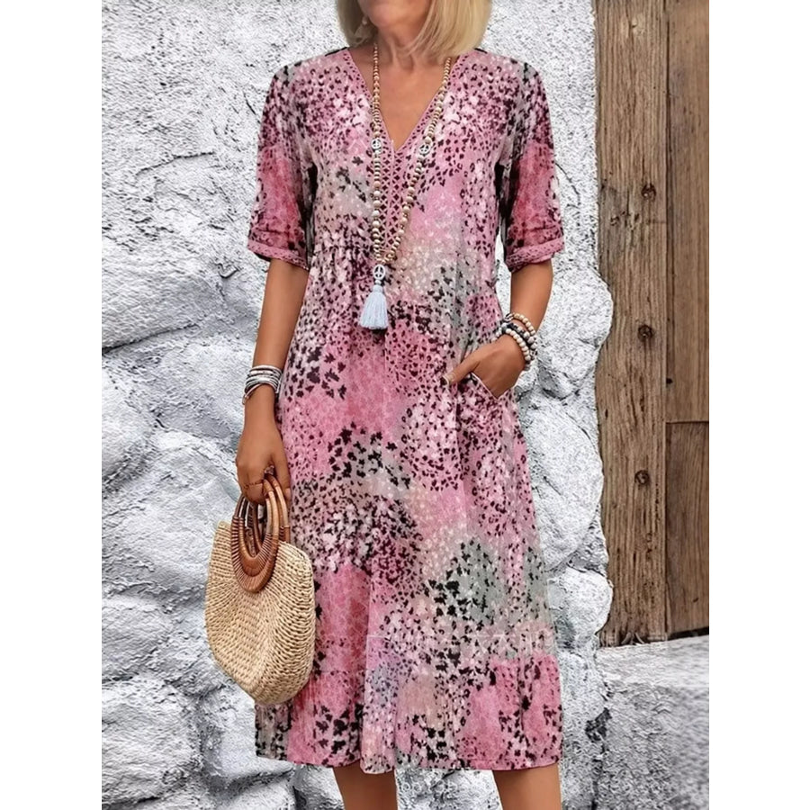 Full Size Leopard Print Casual Midi Dress with Pockets Plus Pink / S Apparel and Accessories
