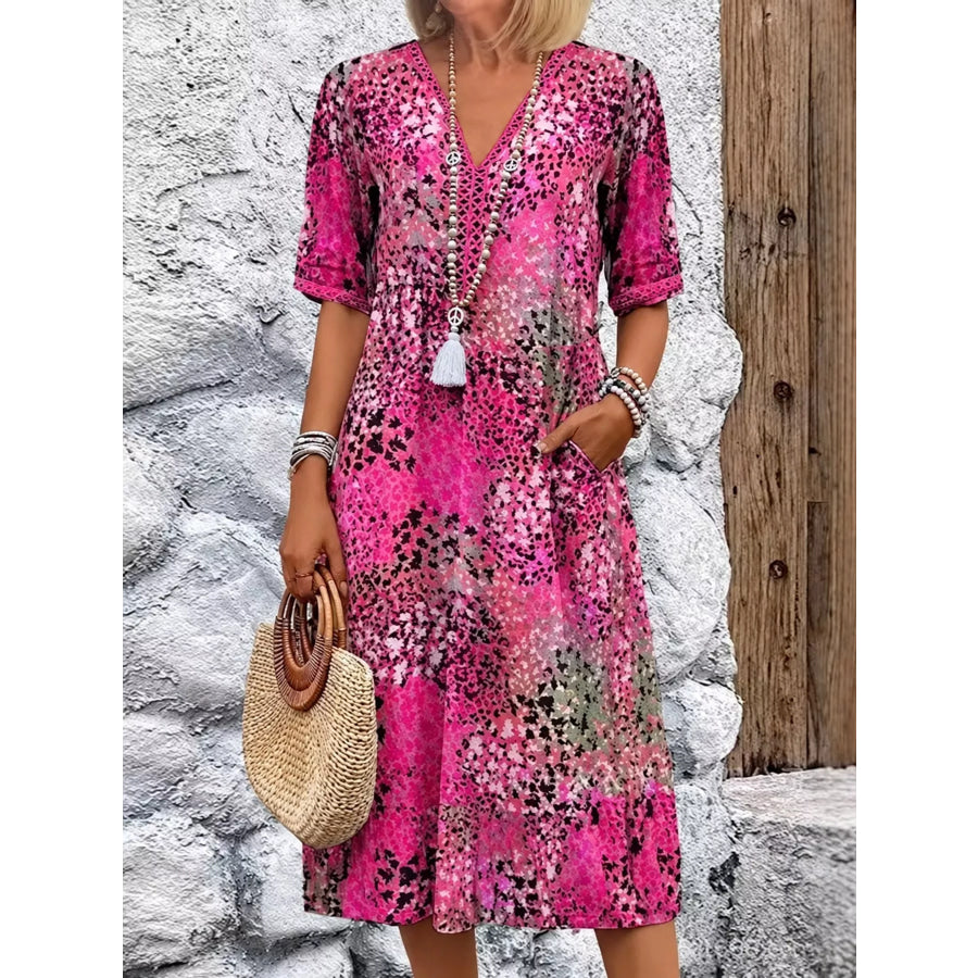 Full Size Leopard Print Casual Midi Dress with Pockets Plus Rose Red / S Apparel and Accessories