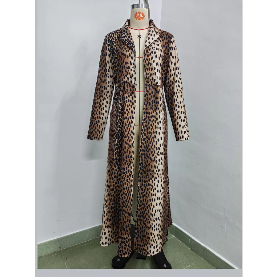 Full Size Leopard Print Longline Trench Coat Plus Apparel and Accessories