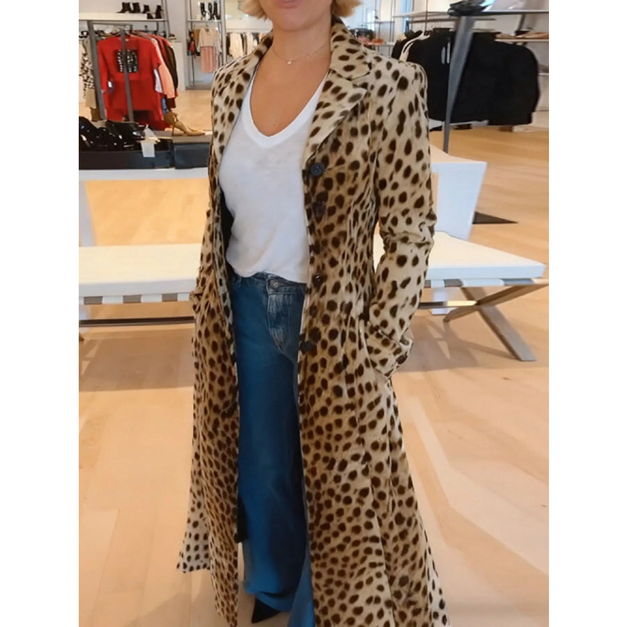 Full Size Leopard Print Longline Trench Coat Plus Apparel and Accessories