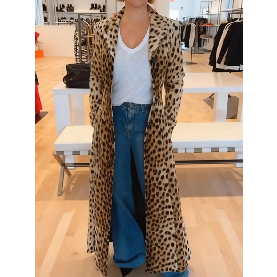 Full Size Leopard Print Longline Trench Coat Plus Gradient / S Apparel and Accessories