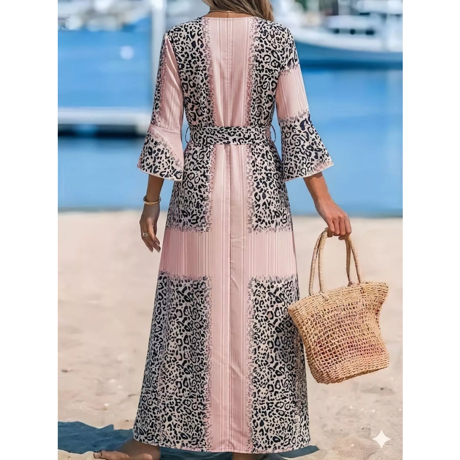 Full Size Leopard Print Patchwork Maxi Dress Plus Blush Pink / S Apparel and Accessories