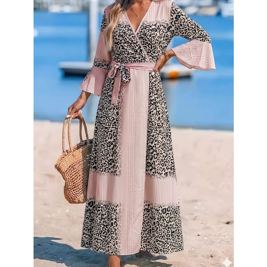 Full Size Leopard Print Patchwork Maxi Dress Plus Blush Pink / S Apparel and Accessories