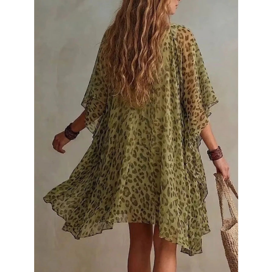 Full Size Leopard Print V-Neck Chiffon Dress Plus Apparel and Accessories