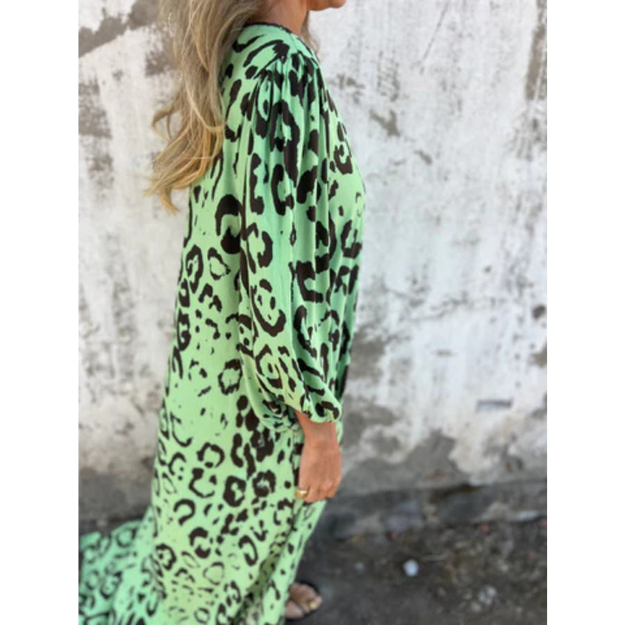 Full Size Leopard Print V-Neck Maxi Dress Plus Size Apparel and Accessories
