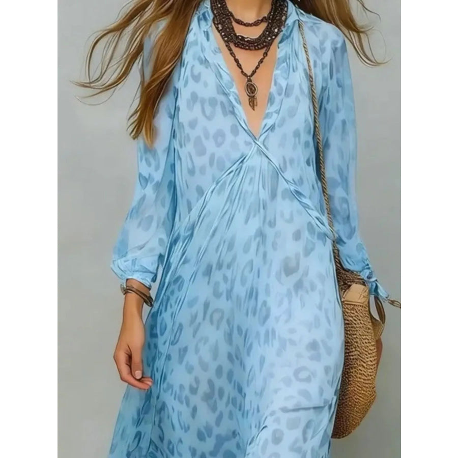 Full Size Leopard Print V-Neck Maxi Dress Plus Apparel and Accessories