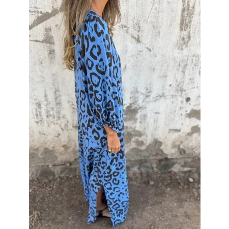 Full Size Leopard Print V-Neck Maxi Dress Plus Size Apparel and Accessories