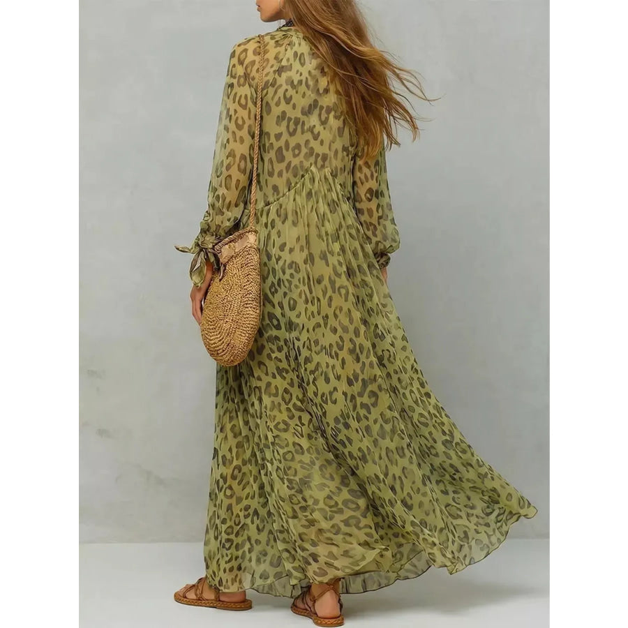 Full Size Leopard Print V-Neck Maxi Dress Plus Apparel and Accessories