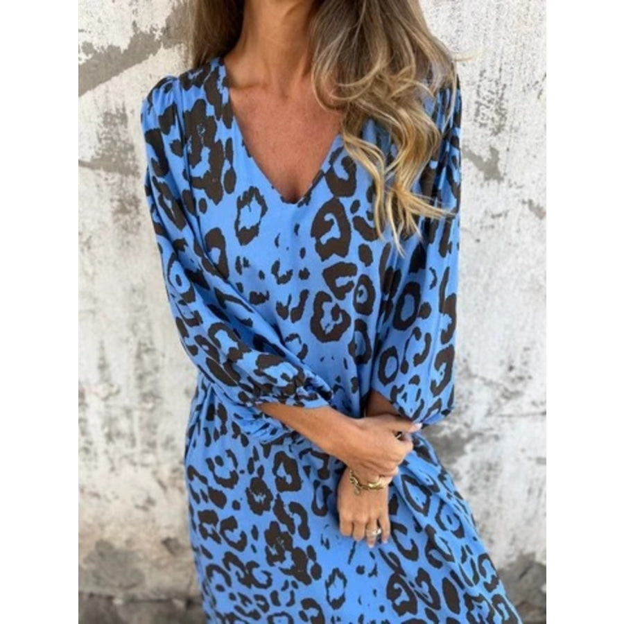 Full Size Leopard Print V-Neck Maxi Dress Plus Size Apparel and Accessories
