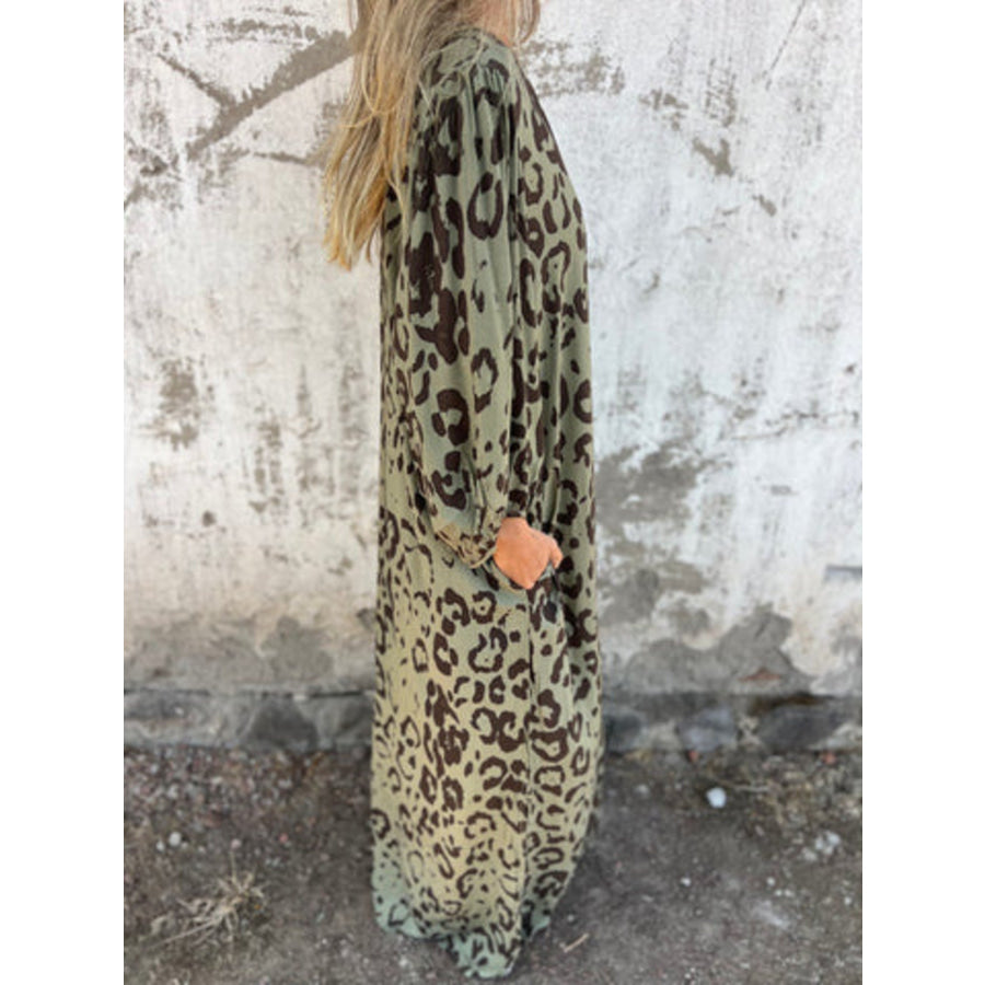 Full Size Leopard Print V-Neck Maxi Dress Plus Size Apparel and Accessories
