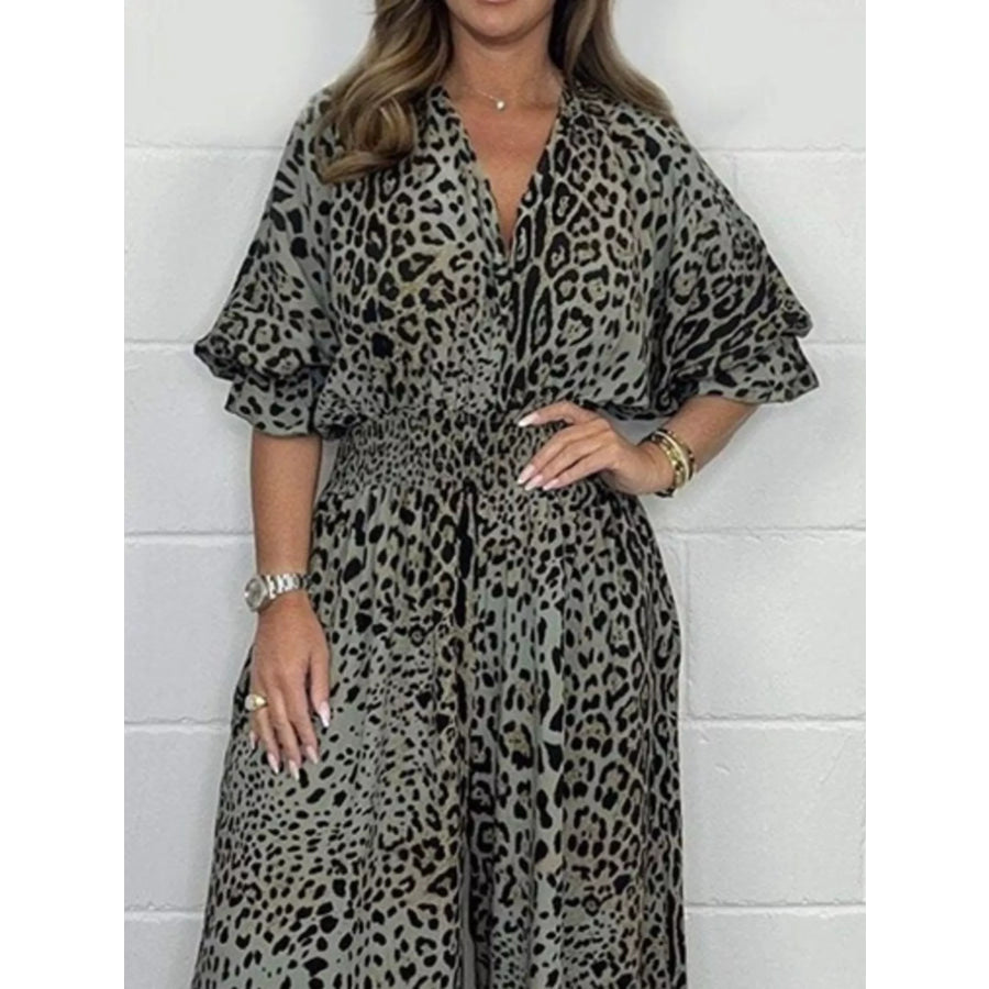 Full Size Leopard Print V-Neck Wide-Leg Jumpsuit Plus Apparel and Accessories