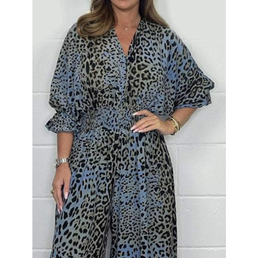 Full Size Leopard Print V-Neck Wide-Leg Jumpsuit Plus Apparel and Accessories