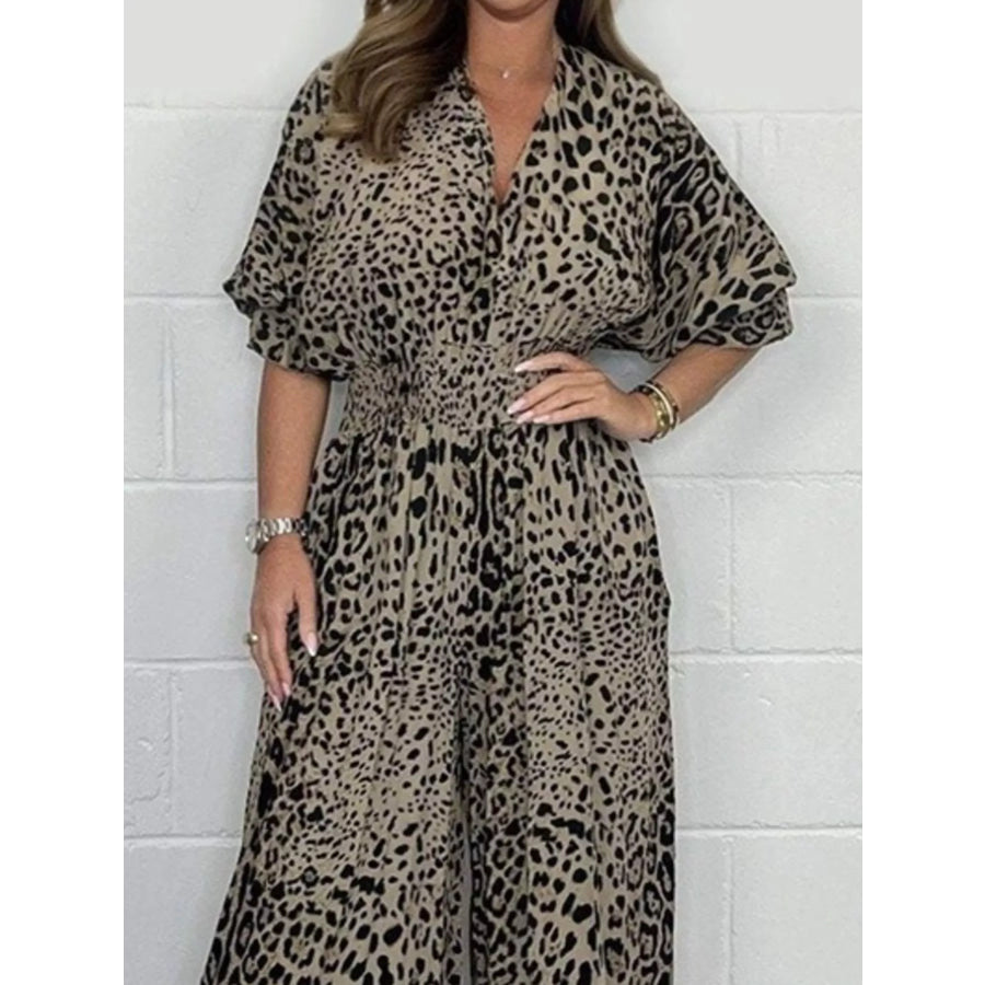 Full Size Leopard Print V-Neck Wide-Leg Jumpsuit Plus Apparel and Accessories