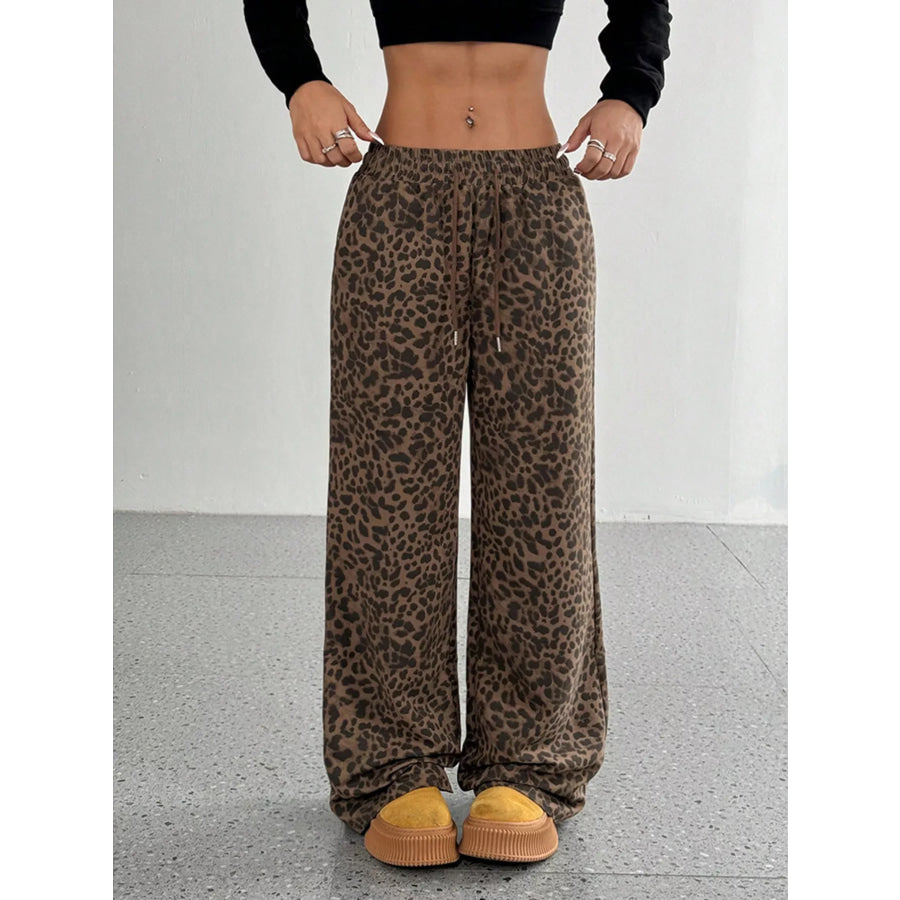 Full Size Leopard Print Wide Leg Pants Plus Size Apparel and Accessories