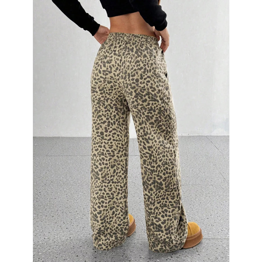 Full Size Leopard Print Wide Leg Pants Plus Size Apparel and Accessories