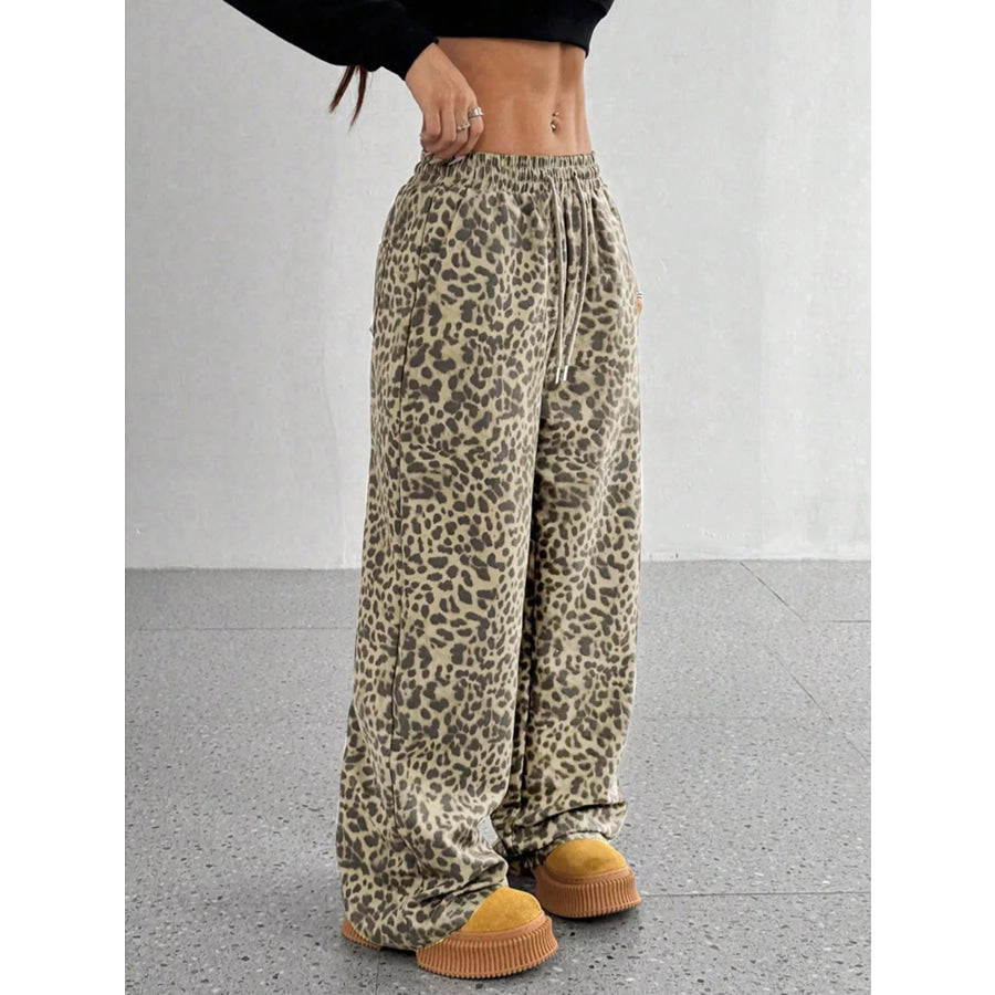 Full Size Leopard Print Wide Leg Pants Plus Size Apparel and Accessories