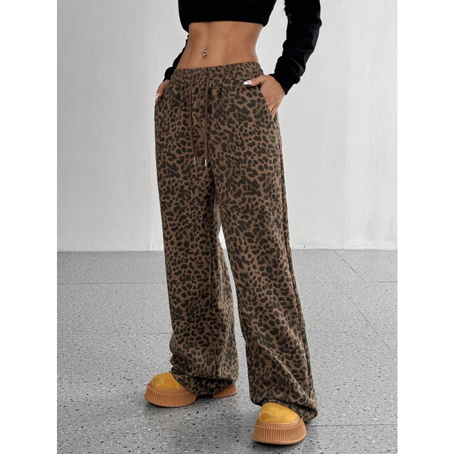 Full Size Leopard Print Wide Leg Pants Plus Size Chocolate / S Apparel and Accessories
