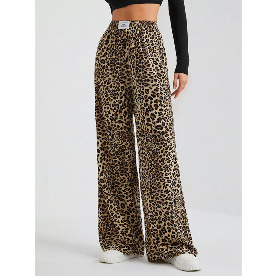 Full Size Leopard Print Wide Leg Pants Plus Size Leopard / S Apparel and Accessories