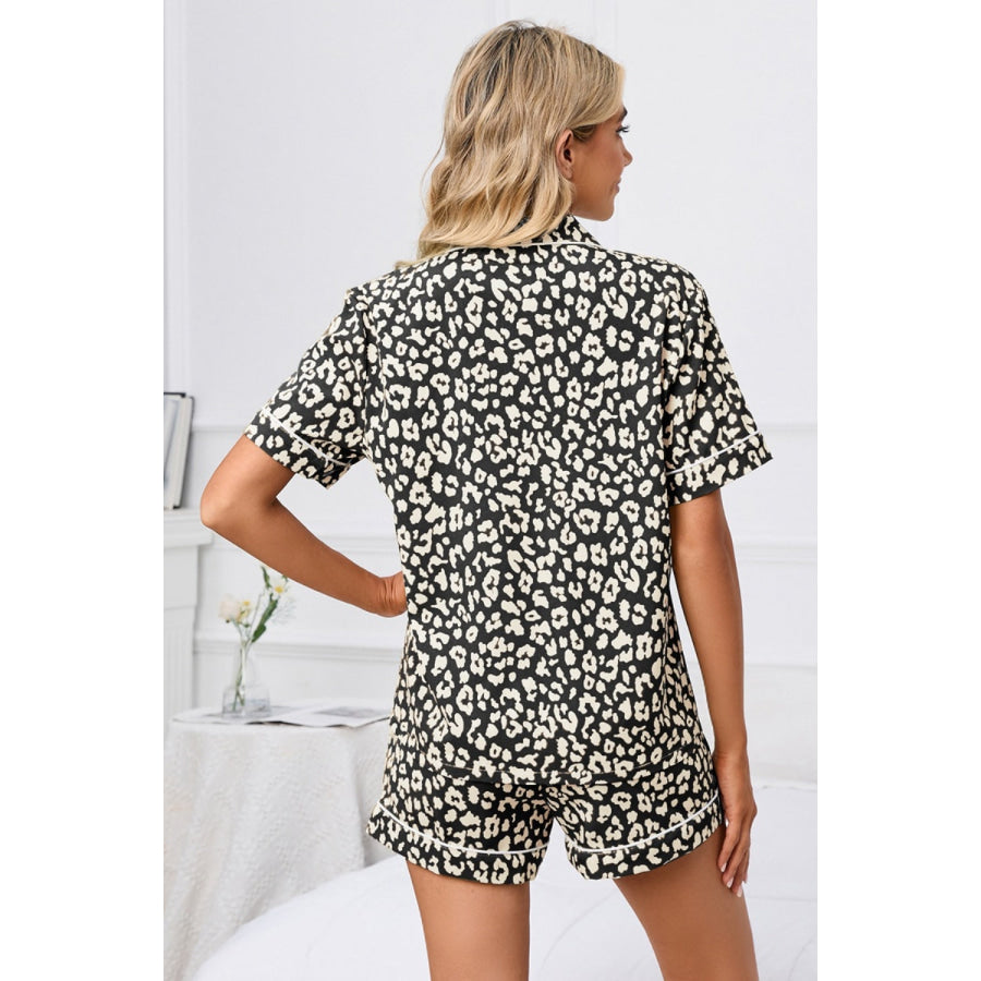 Full Size Leopard Short Sleeve Top and Shorts Lounge Set Plus Size Apparel and Accessories