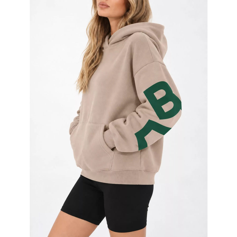 Full Size Letter Back Dropped Shoulder Hoodie Plus Apparel and Accessories