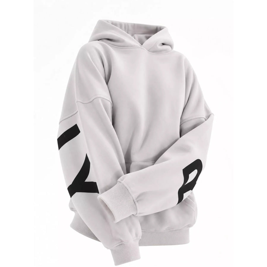 Full Size Letter Back Dropped Shoulder Hoodie Plus Apparel and Accessories