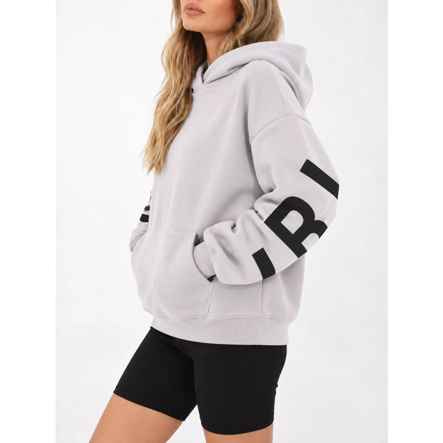 Full Size Letter Back Dropped Shoulder Hoodie Plus Apparel and Accessories
