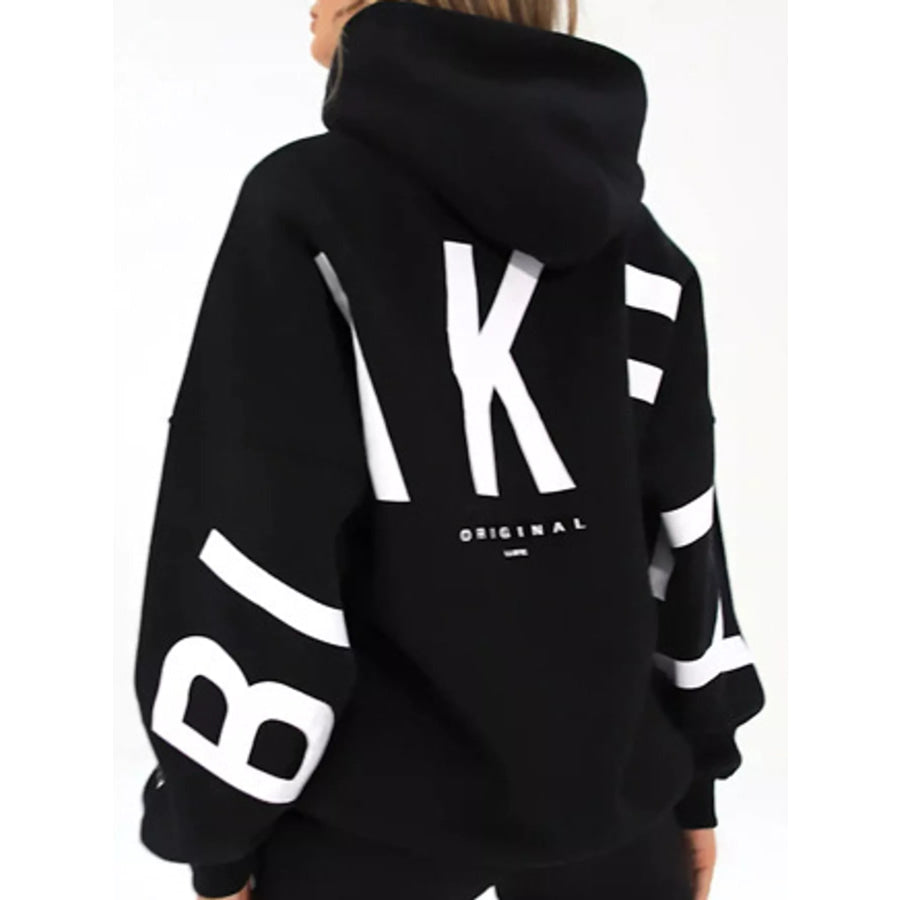 Full Size Letter Back Dropped Shoulder Hoodie Plus Apparel and Accessories