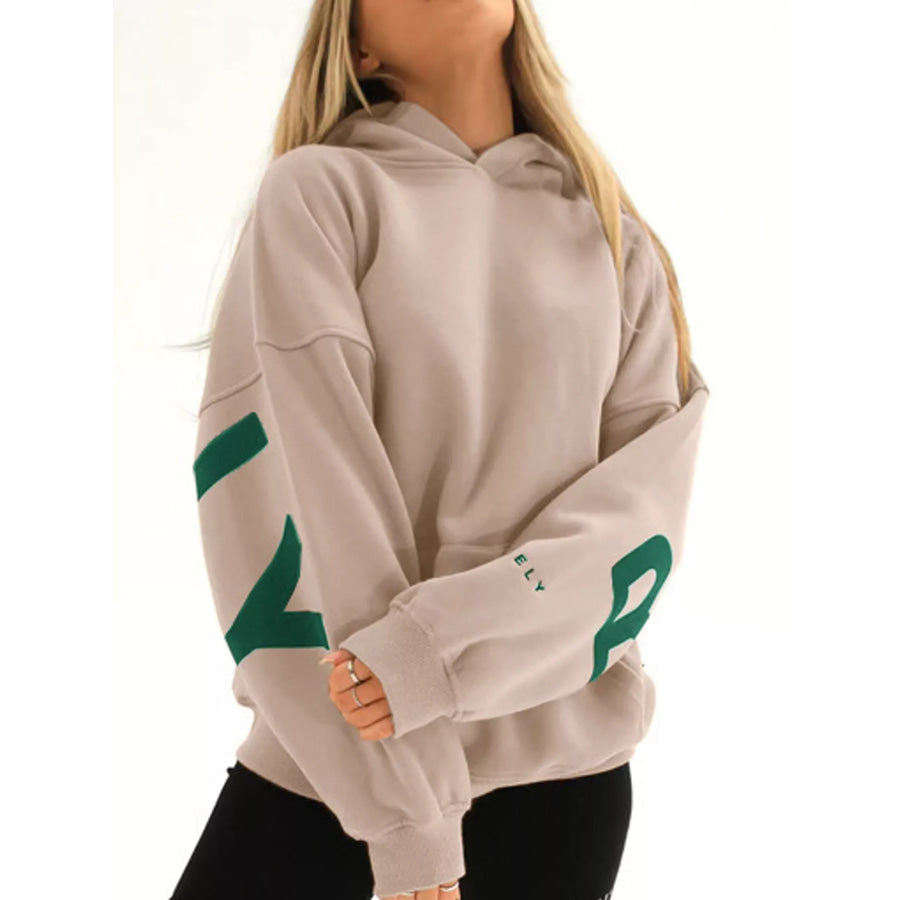 Full Size Letter Back Dropped Shoulder Hoodie Plus Camel-Green Floral Print / S Apparel and Accessories