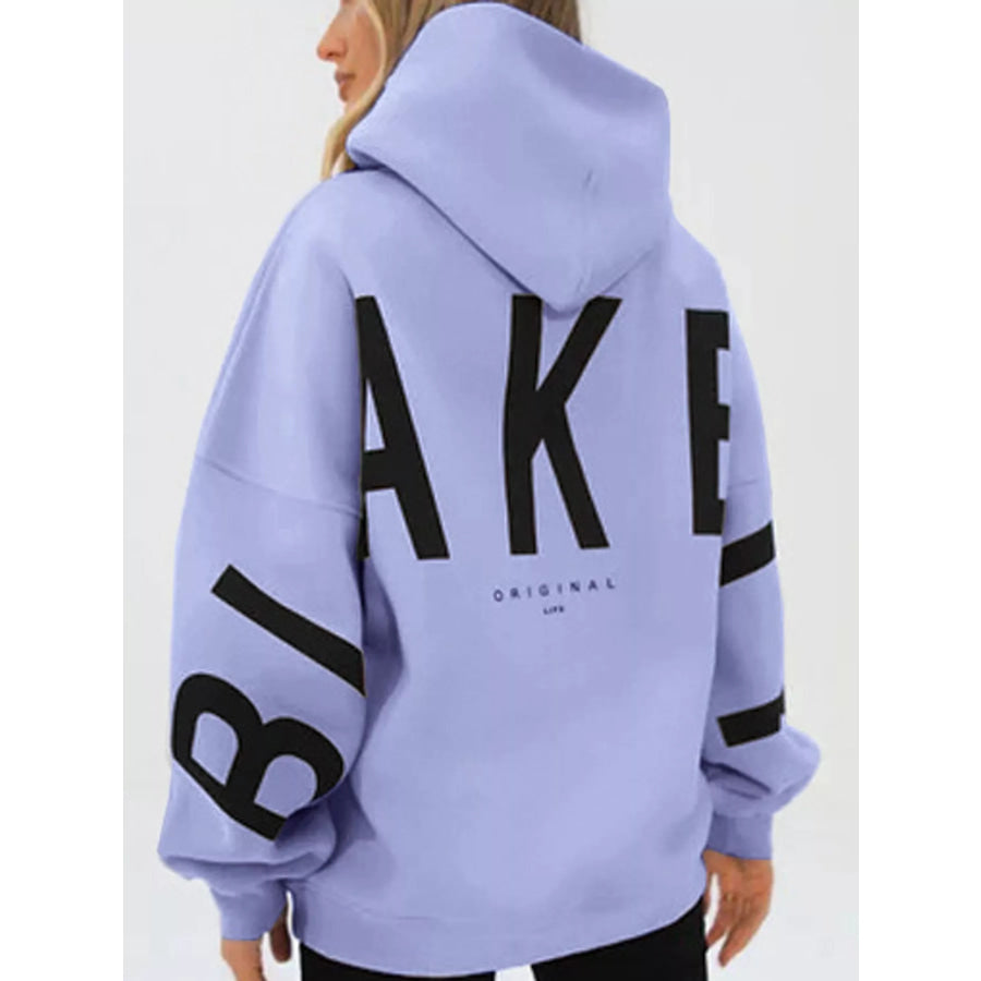 Full Size Letter Back Dropped Shoulder Hoodie Plus Light Purple / S Apparel and Accessories