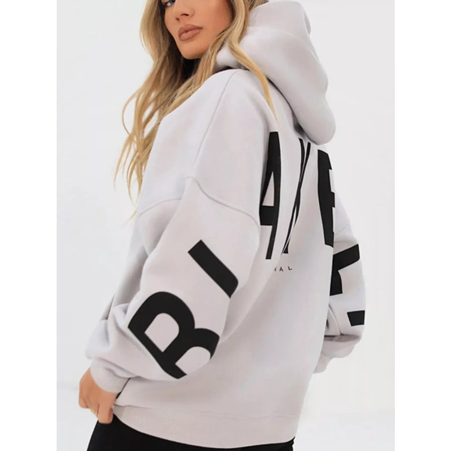 Full Size Letter Back Dropped Shoulder Hoodie Plus White / S Apparel and Accessories