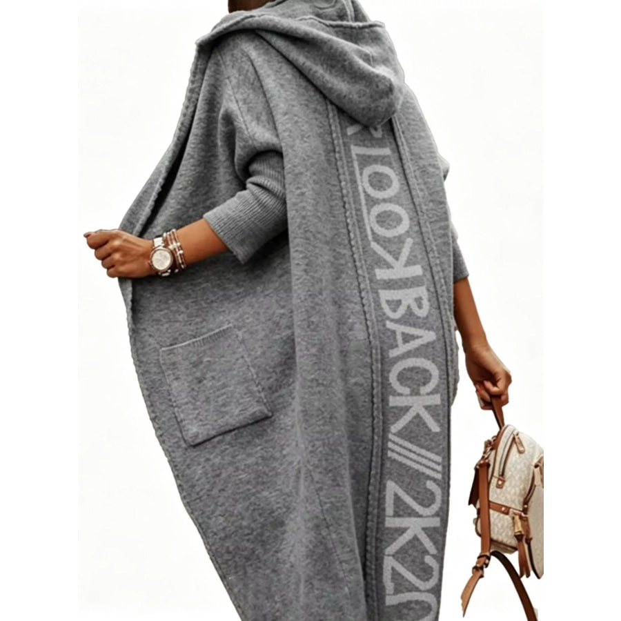 Full Size Letter Back Hooded Cardigan Plus Apparel and Accessories