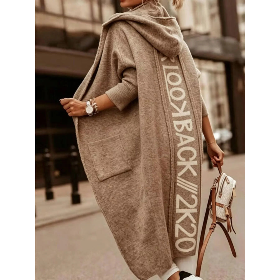 Full Size Letter Back Hooded Cardigan Plus Apparel and Accessories