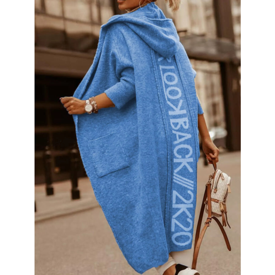 Full Size Letter Back Hooded Cardigan Plus Blue / S Apparel and Accessories