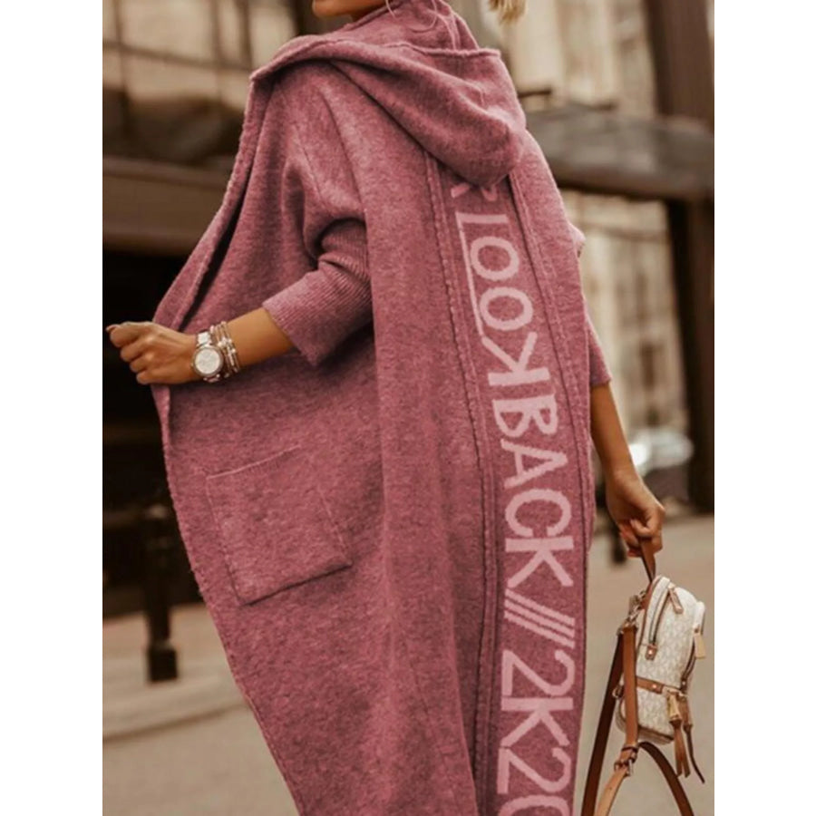 Full Size Letter Back Hooded Cardigan Plus Rust Red / S Apparel and Accessories