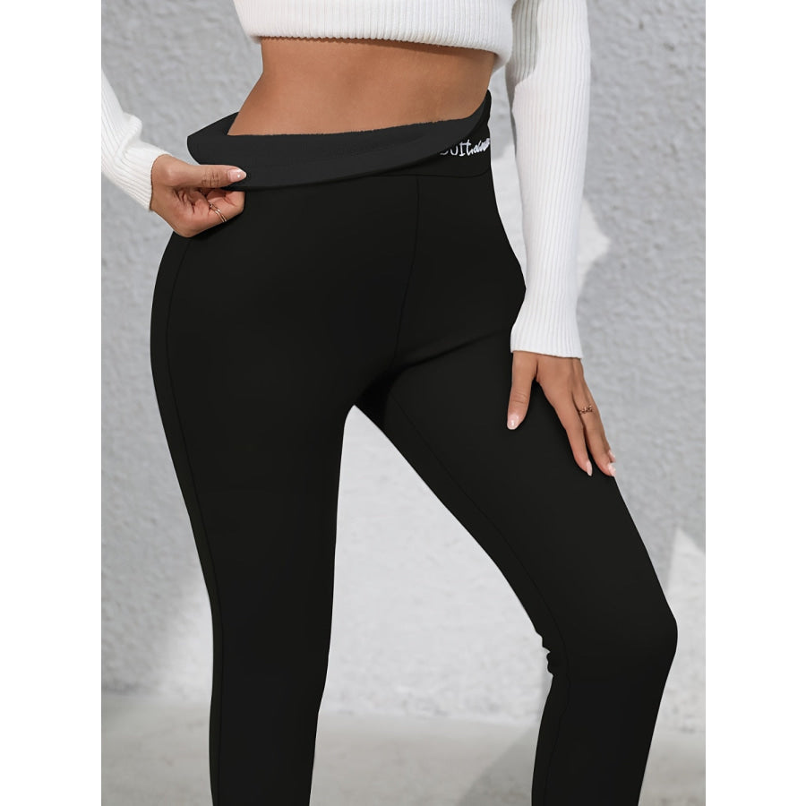 Full Size Letter Embroidered High Waist Leggings Apparel and Accessories