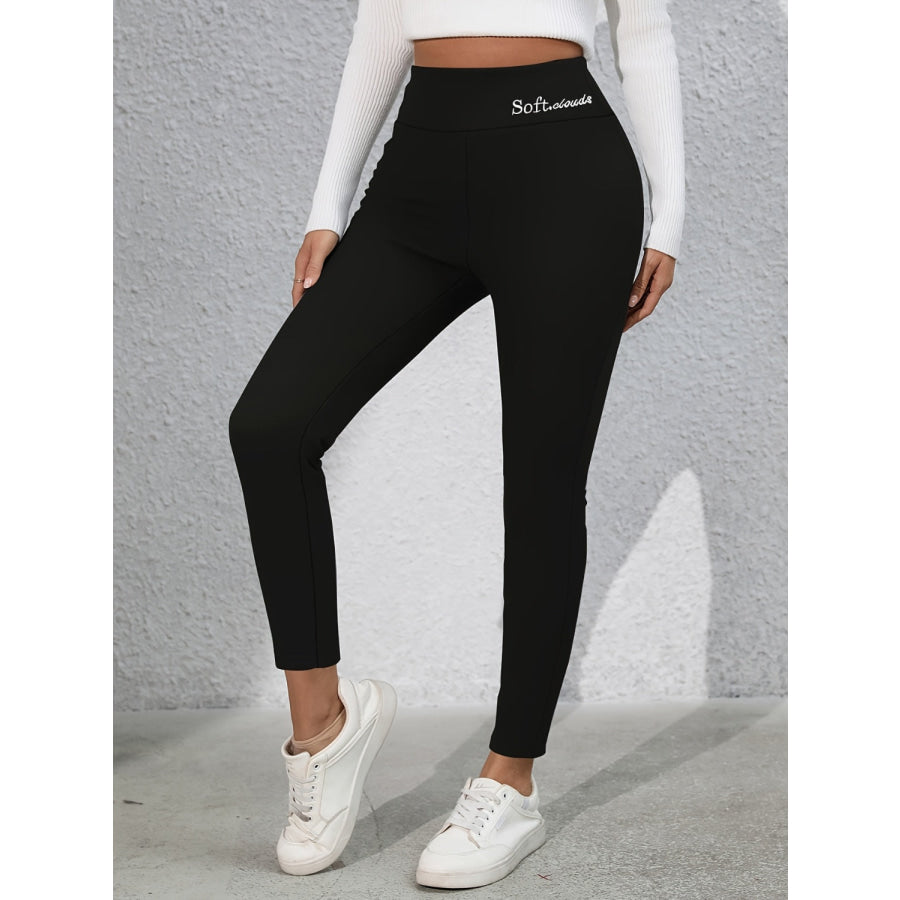 Full Size Letter Embroidered High Waist Leggings Black / S Apparel and Accessories