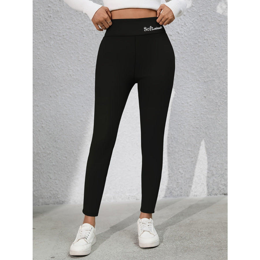 Full Size Letter Embroidered High Waist Leggings Black / S Apparel and Accessories