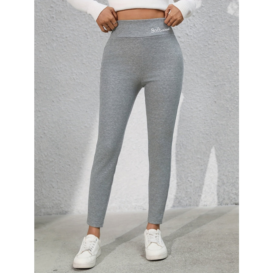 Full Size Letter Embroidered High Waist Leggings Gray / S Apparel and Accessories