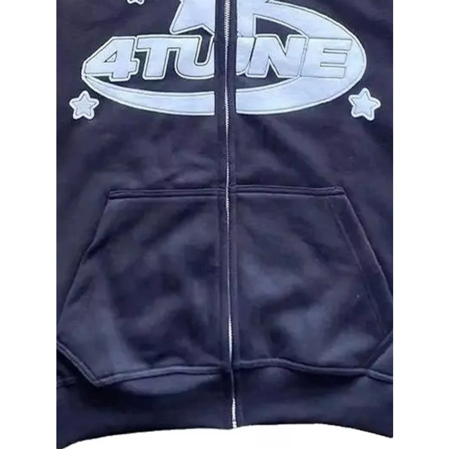 Full Size Letter Graphic Zip Up Hoodie Plus Apparel and Accessories