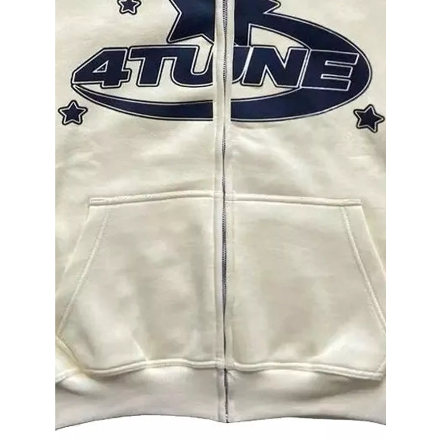 Full Size Letter Graphic Zip Up Hoodie Plus Apparel and Accessories