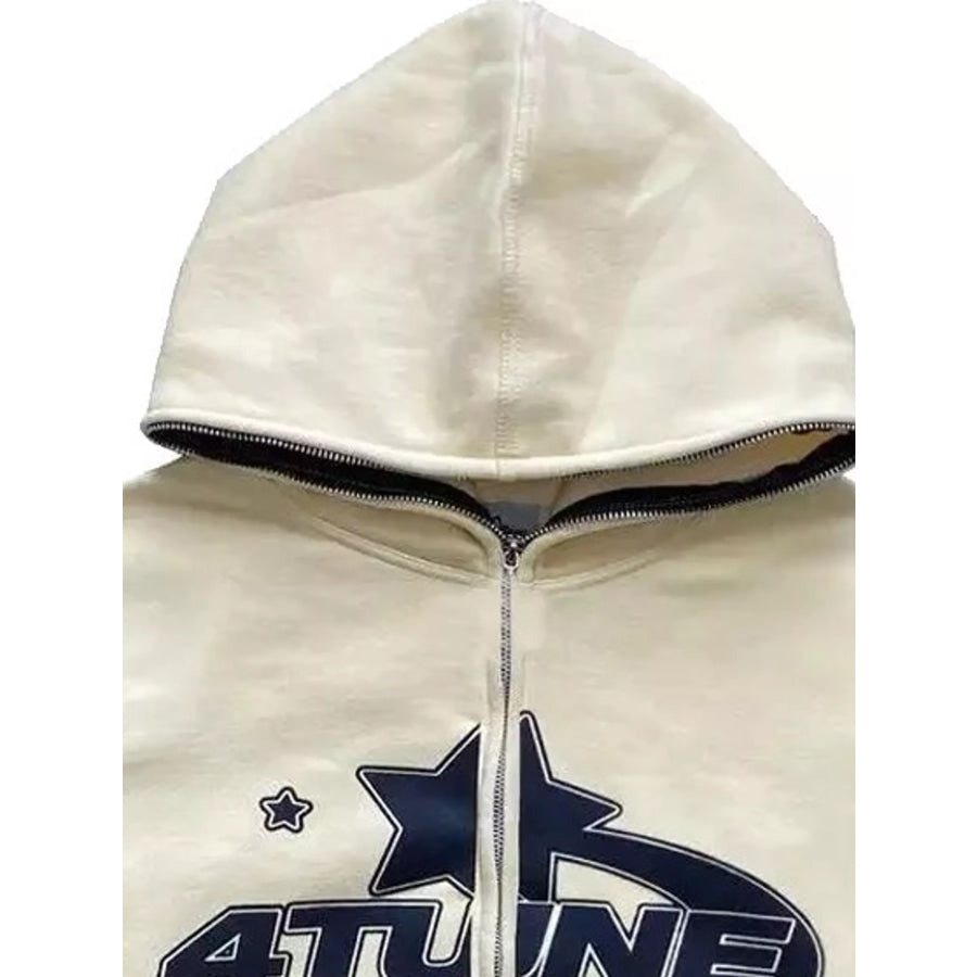 Full Size Letter Graphic Zip Up Hoodie Plus Apparel and Accessories