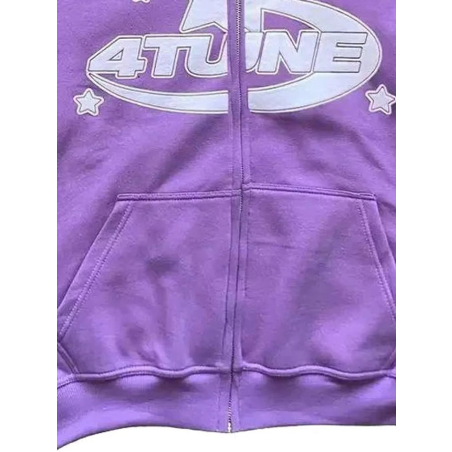 Full Size Letter Graphic Zip Up Hoodie Plus Apparel and Accessories