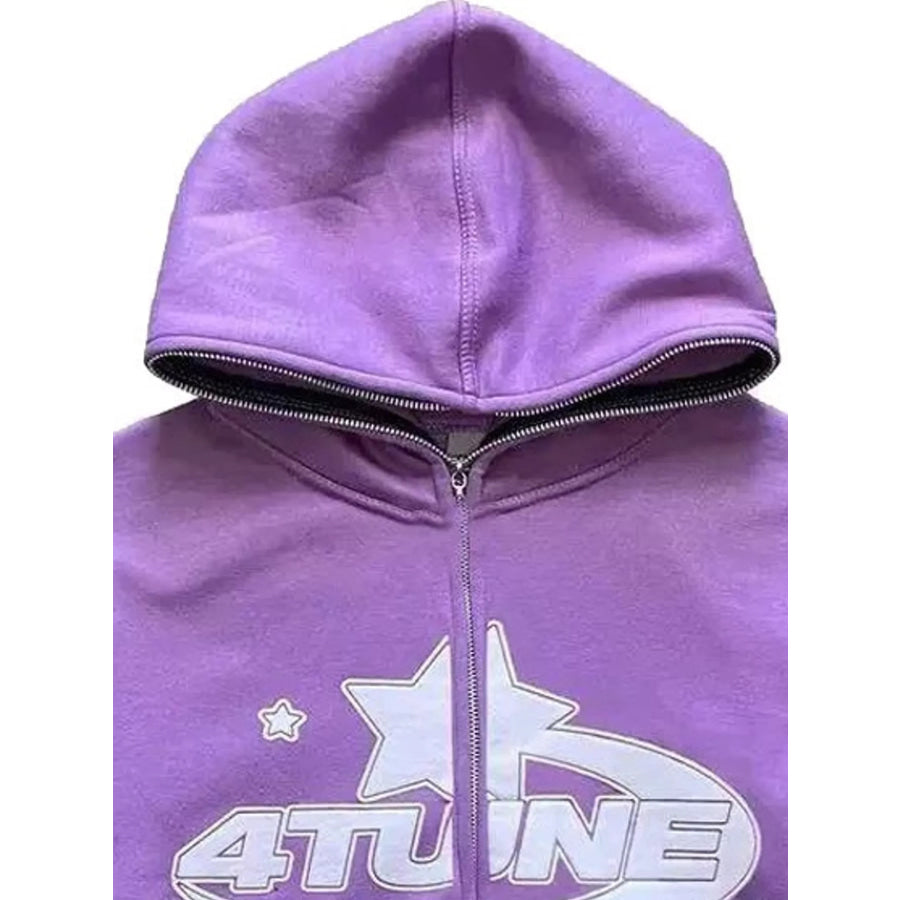 Full Size Letter Graphic Zip Up Hoodie Plus Apparel and Accessories