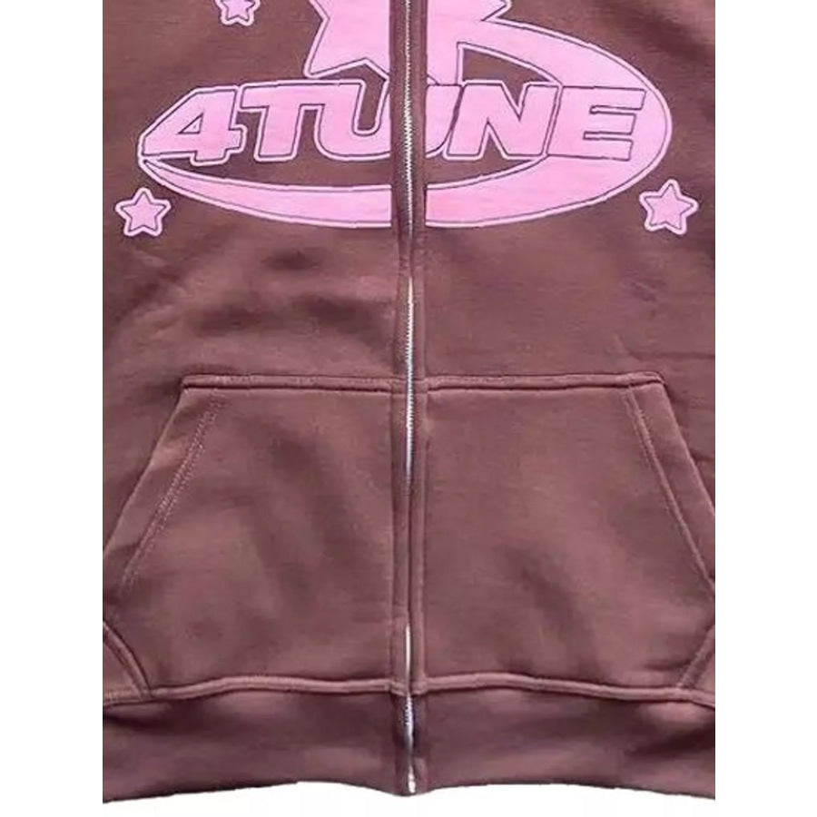 Full Size Letter Graphic Zip Up Hoodie Plus Apparel and Accessories