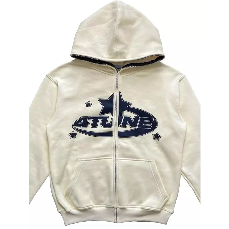 Full Size Letter Graphic Zip Up Hoodie Plus Dust Storm / S Apparel and Accessories