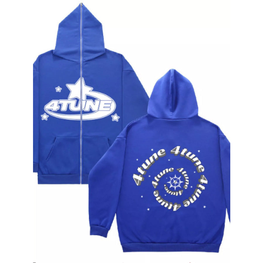 Full Size Letter Graphic Zip Up Hoodie Plus Royal Blue / S Apparel and Accessories