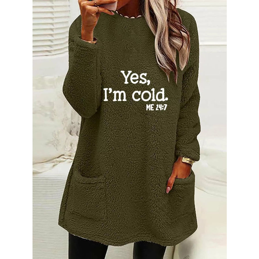 Full Size Letter Long Sleeve Fleece Sweatshirt Plus Size Military Green / S Apparel and Accessories