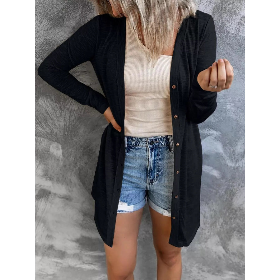 Full Size Lightweight Button-Up Cardigan Plus Size Black / S Apparel and Accessories