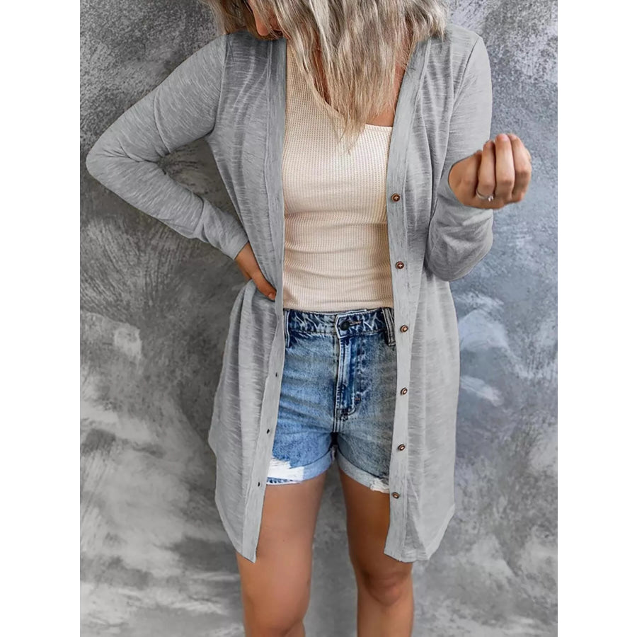 Full Size Lightweight Button-Up Cardigan Plus Size Grey / S Apparel and Accessories