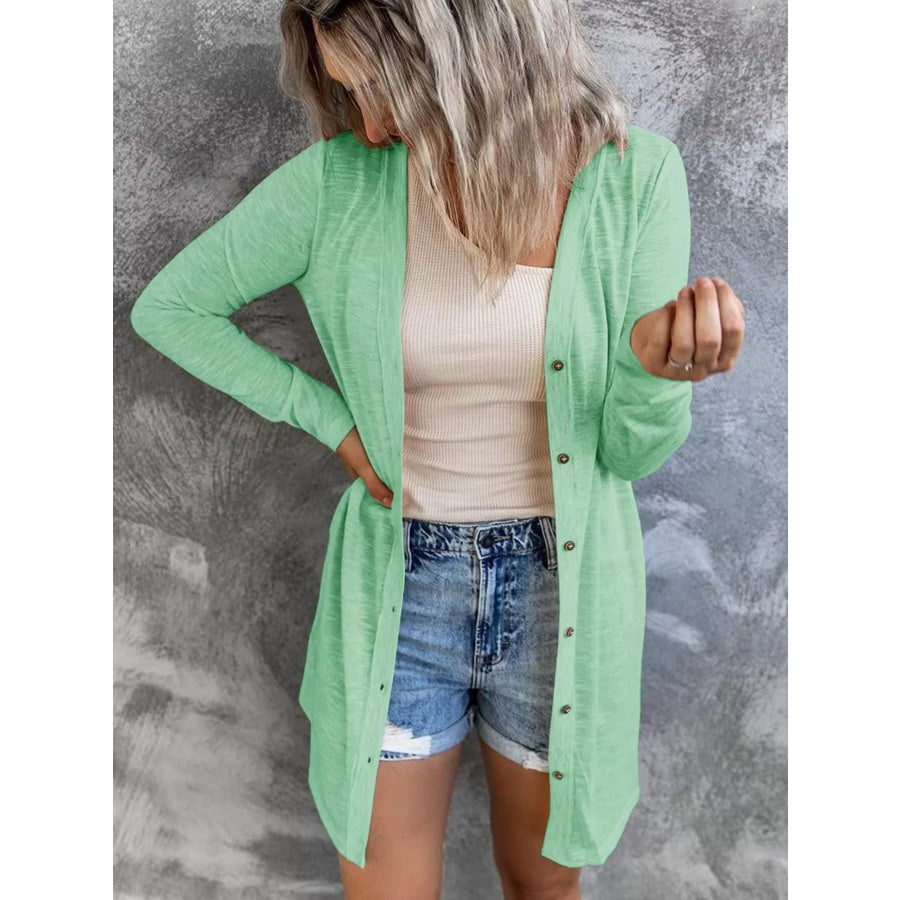 Full Size Lightweight Button-Up Cardigan Plus Size Light Green / S Apparel and Accessories